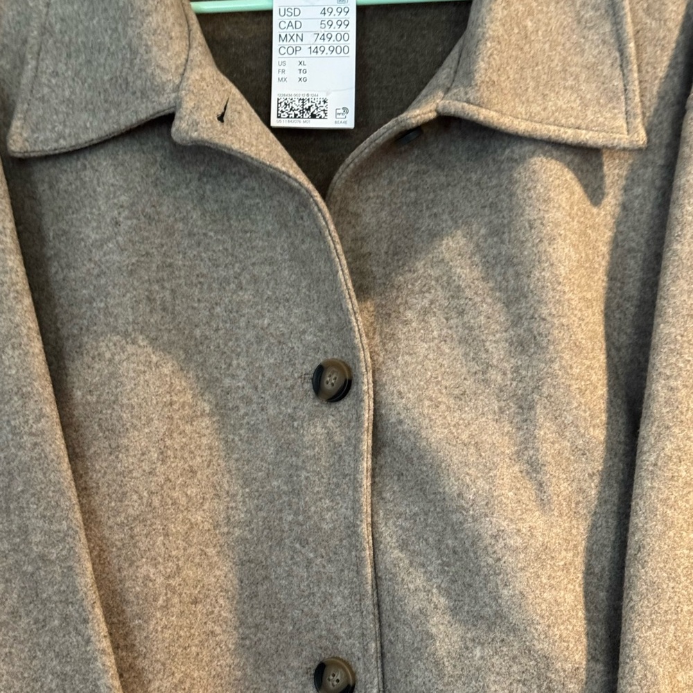 H&M Tan Pea Coat Relaxed Fit Wool Blend - Picture 3 of 5